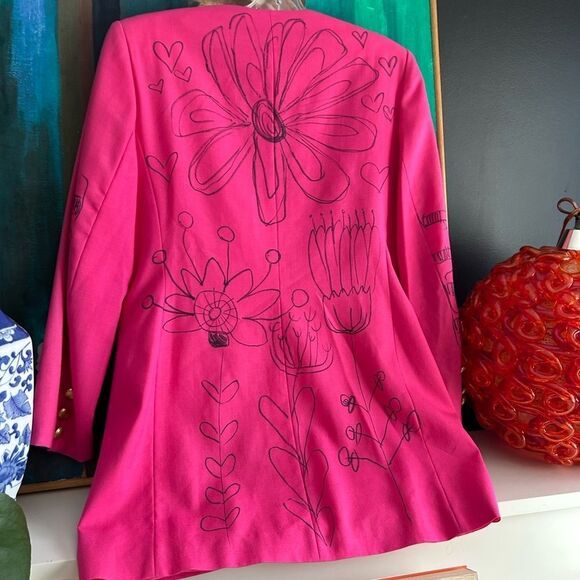 Studio J Cool Wool Pink Reworked Hand Drawn Blazer Vtg 90s - Picture 4 of 16